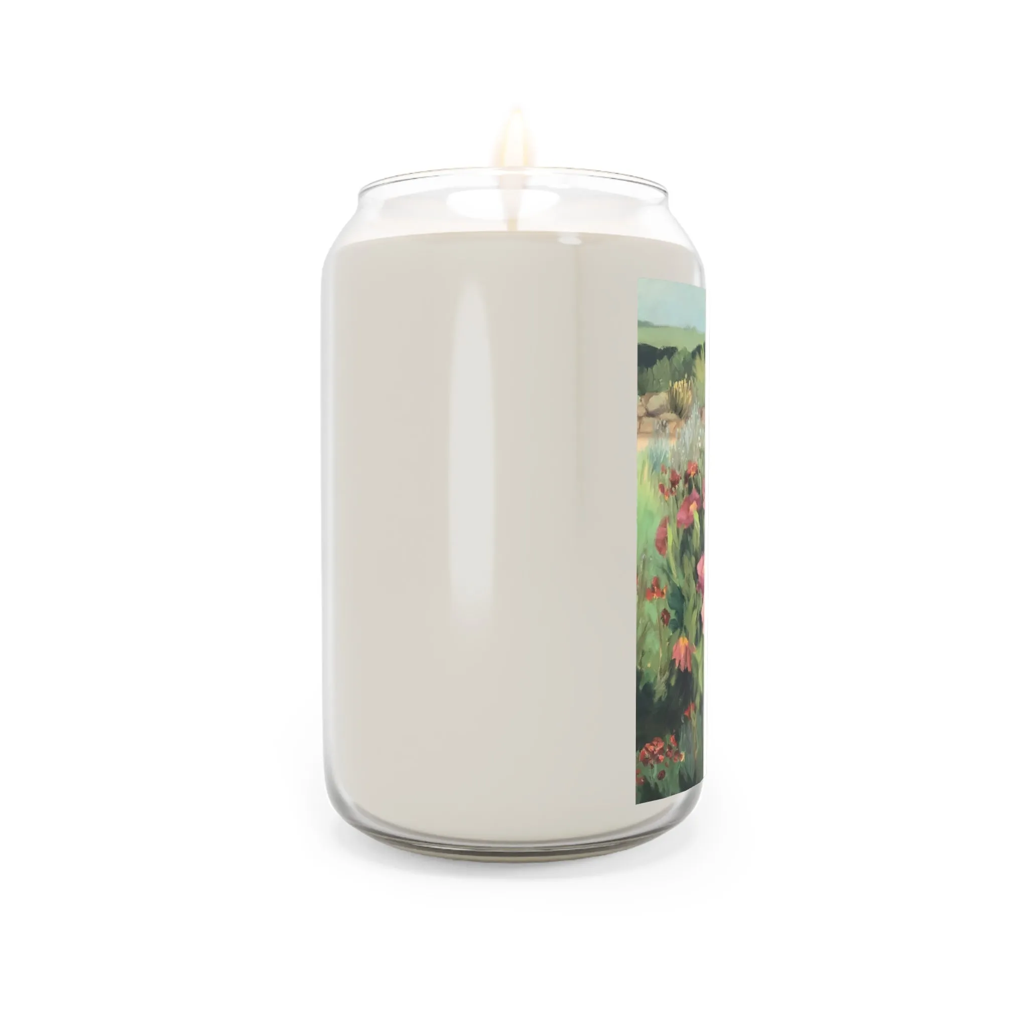 13.75oz Eco-Friendly Scented or Unscented Soy Wax Candle Jar with 'Pink Blooms' Floral Artwork by American Artist Barbara Cleary