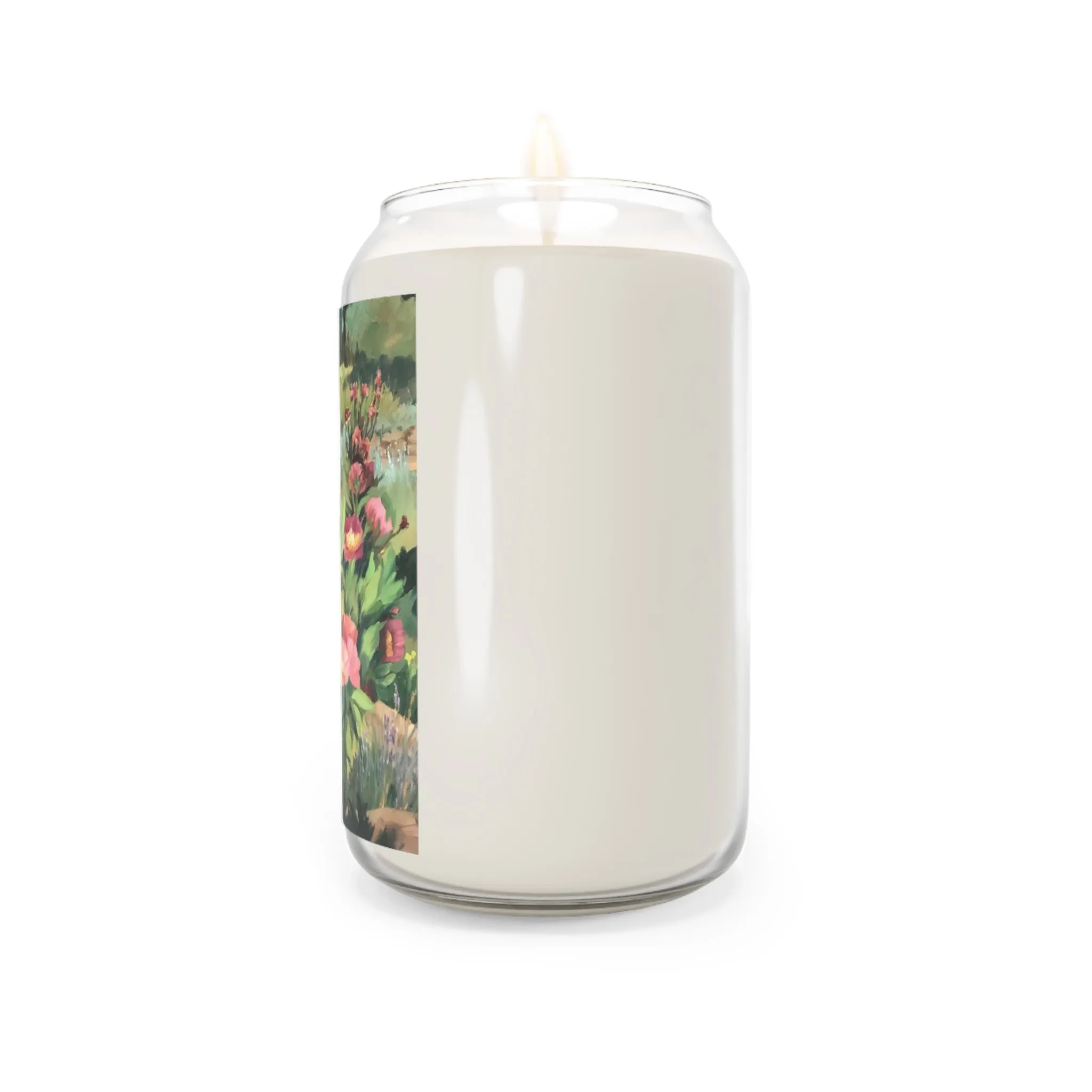 13.75oz Eco-Friendly Scented or Unscented Soy Wax Candle Jar with 'Pink Blooms' Floral Artwork by American Artist Barbara Cleary