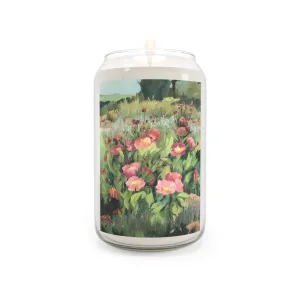 13.75oz Eco-Friendly Scented or Unscented Soy Wax Candle Jar with 'Pink Blooms' Floral Artwork by American Artist Barbara Cleary