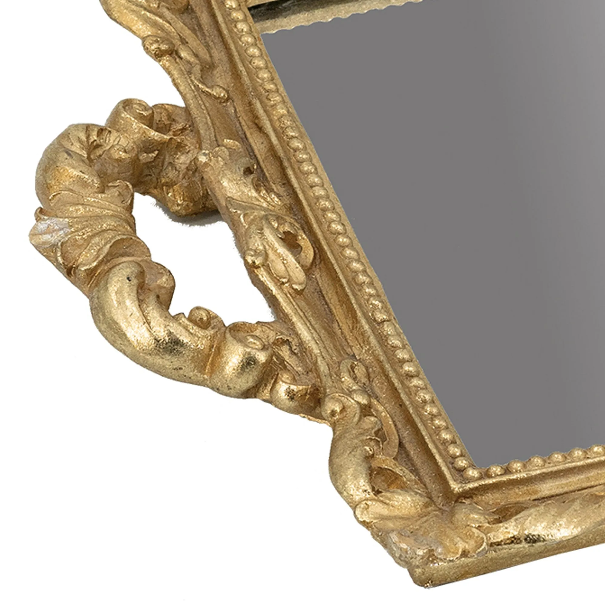 16 Inch Serving Tray, Decorative, Mirrored Bottom, Carved Gold Frame By Casagear Home