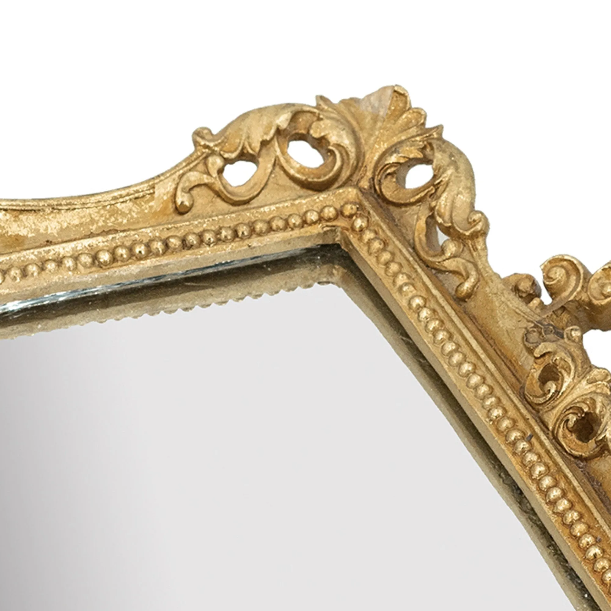 16 Inch Serving Tray, Decorative, Mirrored Bottom, Carved Gold Frame By Casagear Home