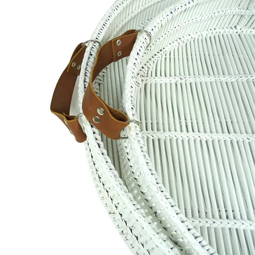 2 Piece White Bamboo Tray Set