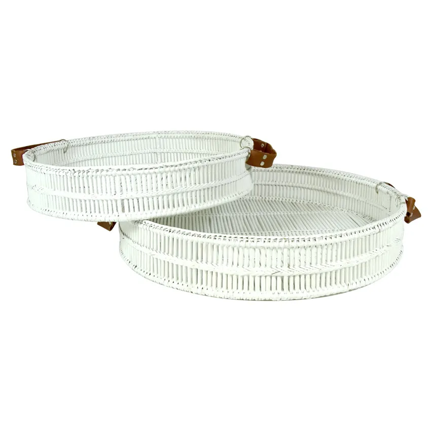 2 Piece White Bamboo Tray Set