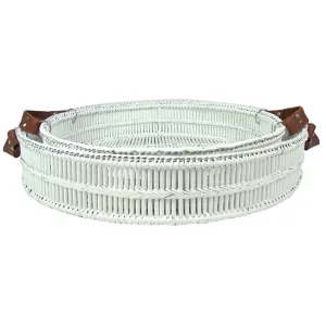 2 Piece White Bamboo Tray Set