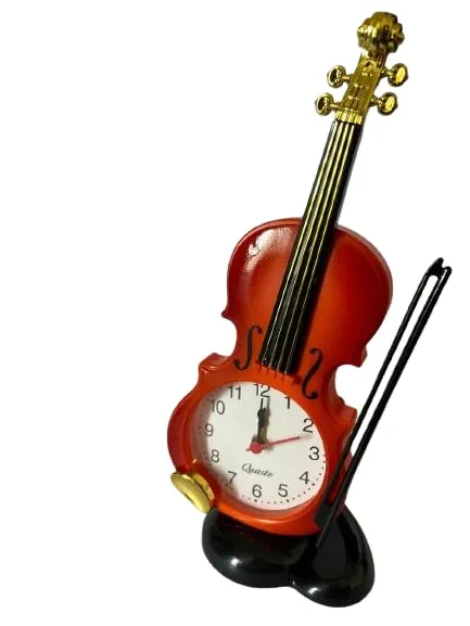 Alusters Guitar Design Table Clock/RED Colour Table Clock with ALARAM/Size:- 9.5 in Height, 3.5 in Width.