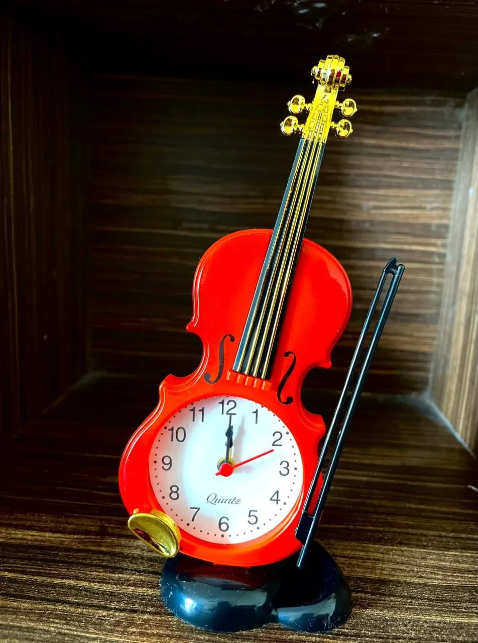 Alusters Guitar Design Table Clock/RED Colour Table Clock with ALARAM/Size:- 9.5 in Height, 3.5 in Width.