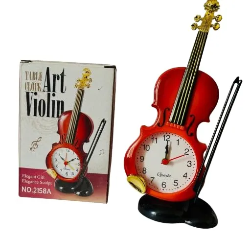 Alusters Guitar Design Table Clock/RED Colour Table Clock with ALARAM/Size:- 9.5 in Height, 3.5 in Width.