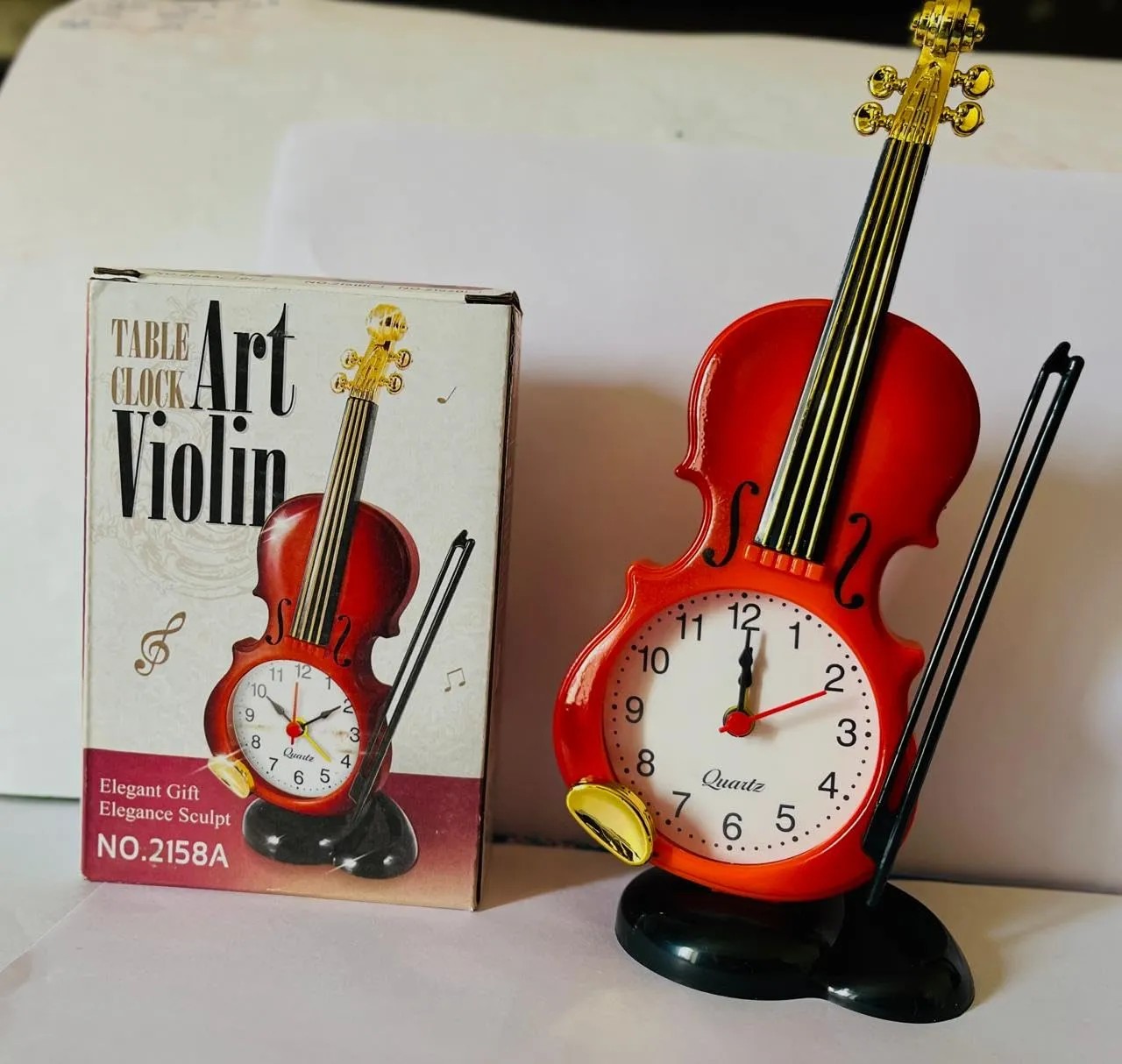 Alusters Guitar Design Table Clock/RED Colour Table Clock with ALARAM/Size:- 9.5 in Height, 3.5 in Width.