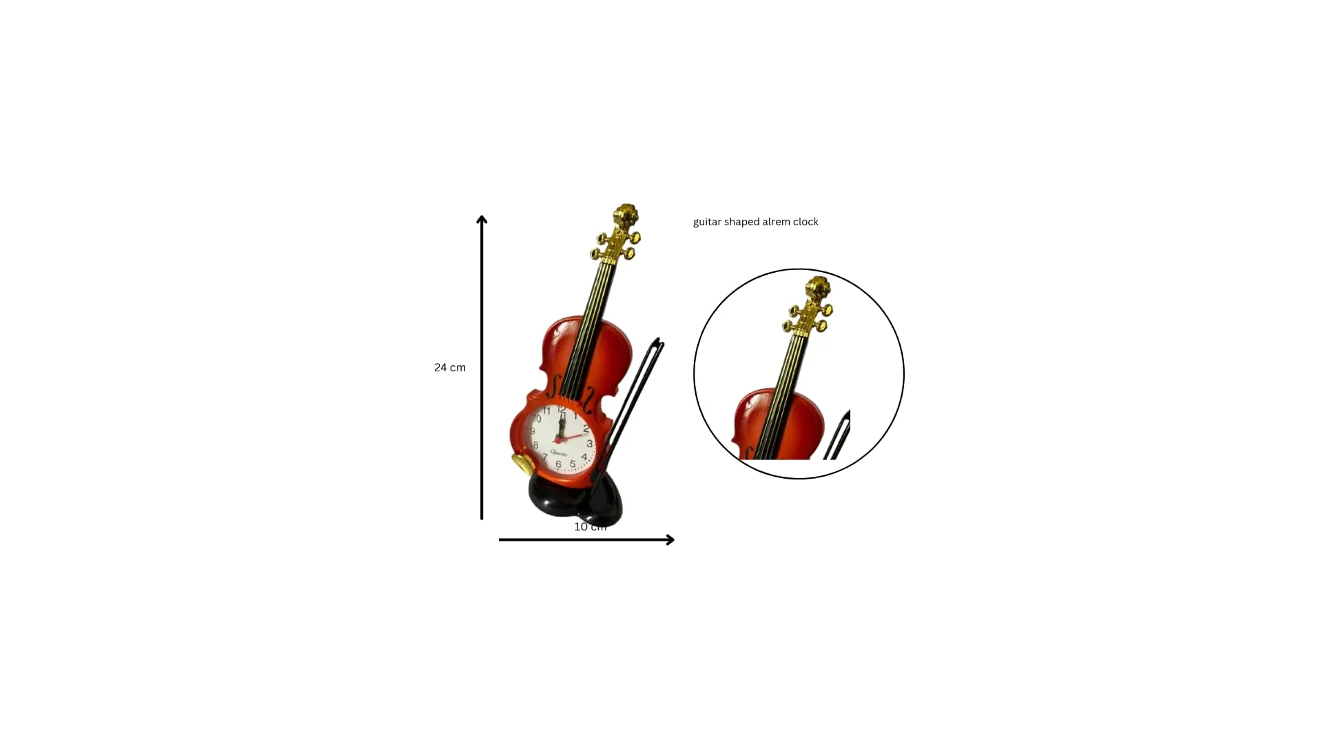Alusters Guitar Design Table Clock/RED Colour Table Clock with ALARAM/Size:- 9.5 in Height, 3.5 in Width.