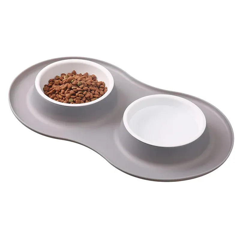 Anti-Splash Double Food Bowls for Large Dogs with Silicone Mat