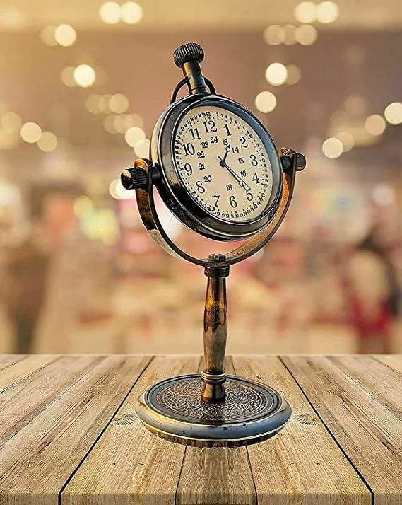 Antique Handmade Stand Solid Antique Finish Brass Table Clock Numeric Number Round Dial Desk and Shelf Clock Antique Vintage Brass Table Clock for by AWF PAN Store