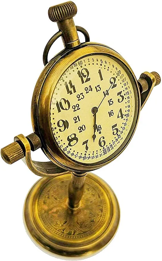 Antique Handmade Stand Solid Antique Finish Brass Table Clock Numeric Number Round Dial Desk and Shelf Clock Antique Vintage Brass Table Clock for by AWF PAN Store