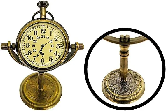 Antique Handmade Stand Solid Antique Finish Brass Table Clock Numeric Number Round Dial Desk and Shelf Clock Antique Vintage Brass Table Clock for by AWF PAN Store
