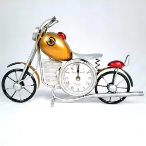 Apka Mart The Online Shop Table Clock Cum Bike Showpiece | Desk Clock - for Home, Living Room, Study Table, Desk, Office Decor & Gifts - 12 Inch (Iron, Yellow)