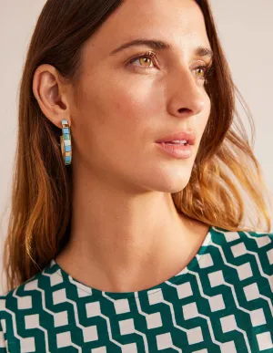 Beaded Hoop Earrings-Green