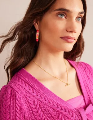 Beaded Hoop Earrings-Pink