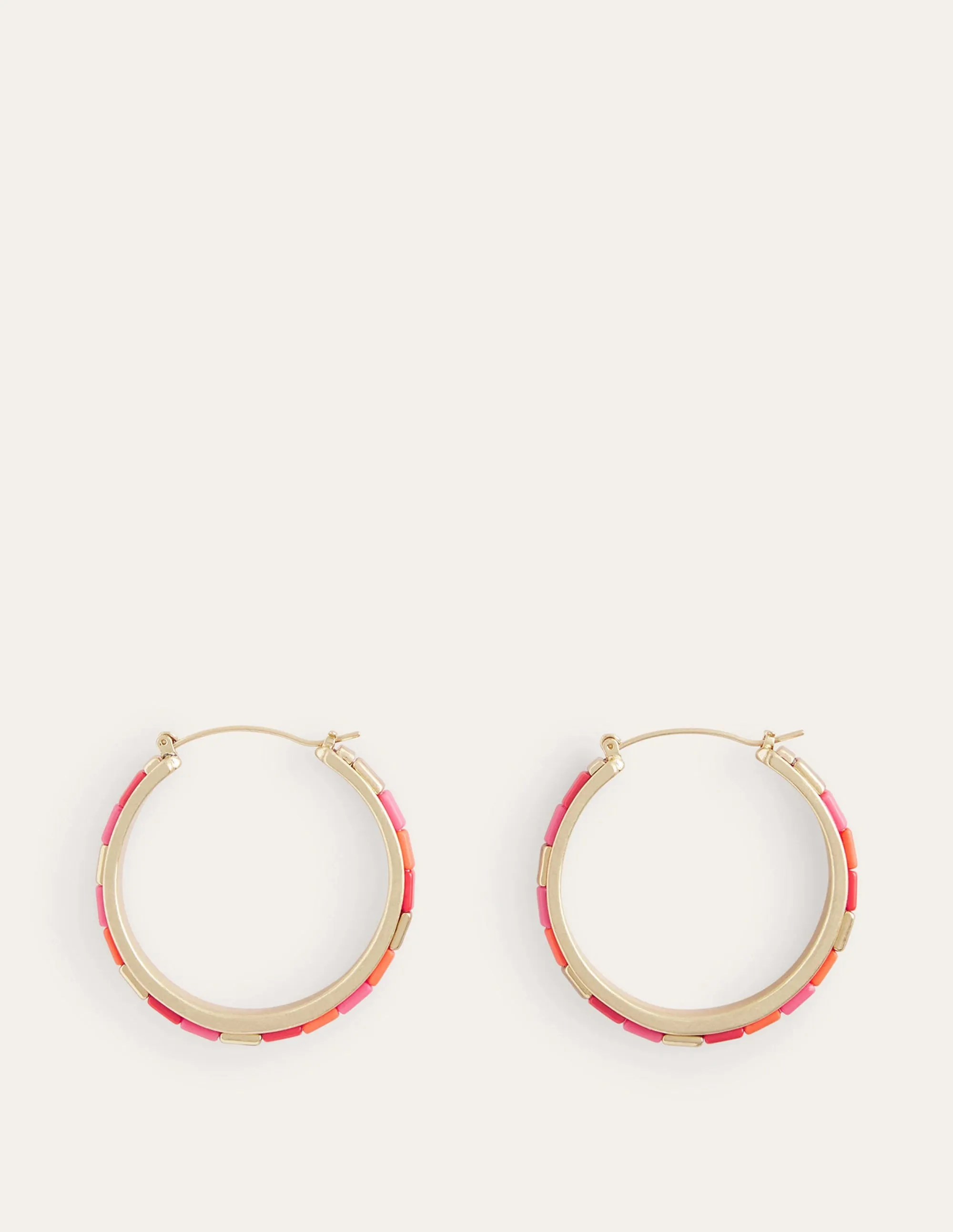 Beaded Hoop Earrings-Pink