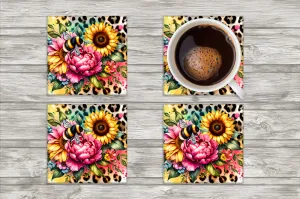 Bees and Sunflower Square Neoprene Coasters - Set of 4