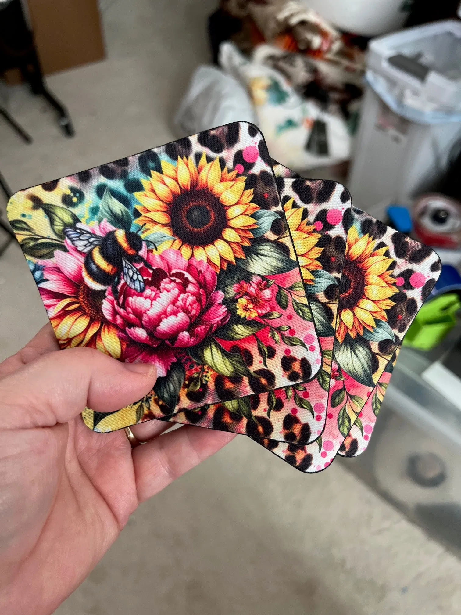 Bees and Sunflower Square Neoprene Coasters - Set of 4