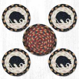 Black Bear Coaster Set With Basket