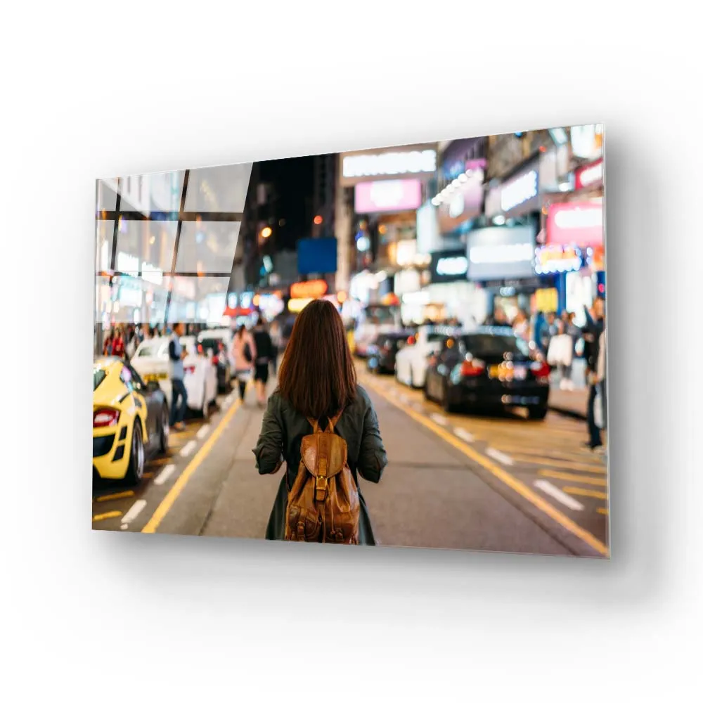 Blinding City Lights Glass Wall Art