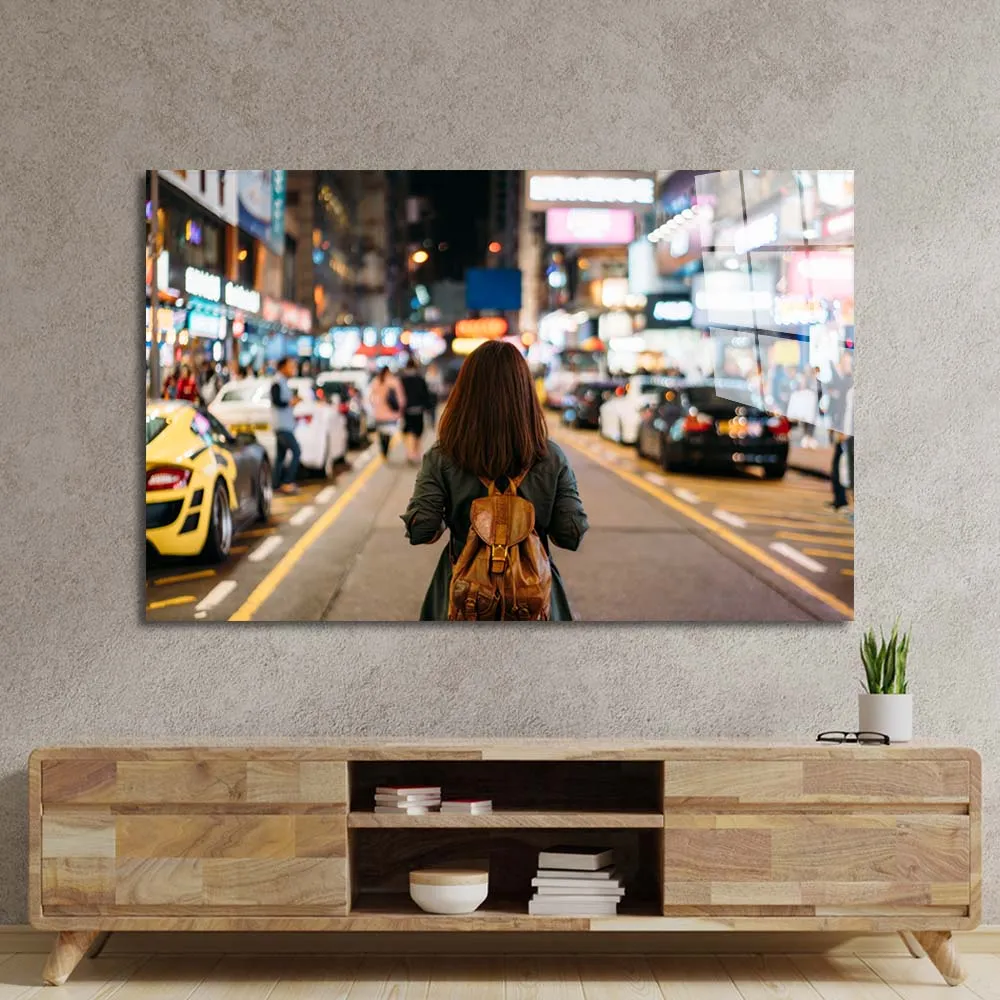 Blinding City Lights Glass Wall Art