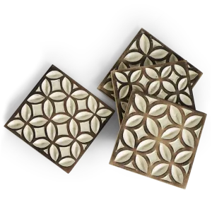 Carved Wooden Coaster, Taupe, Set of 4
