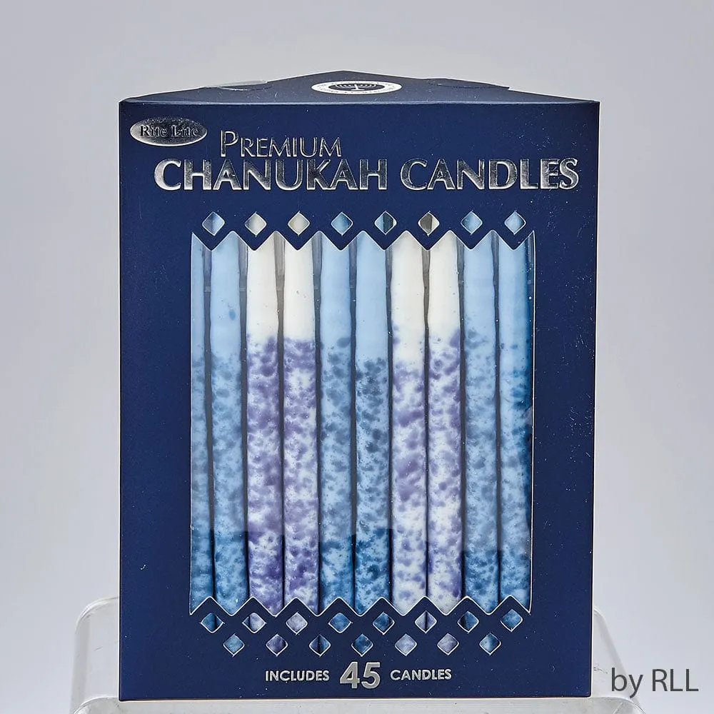 Chanukah Candles,premium, Hand Crafted, Blue/white, 45/gift Box
