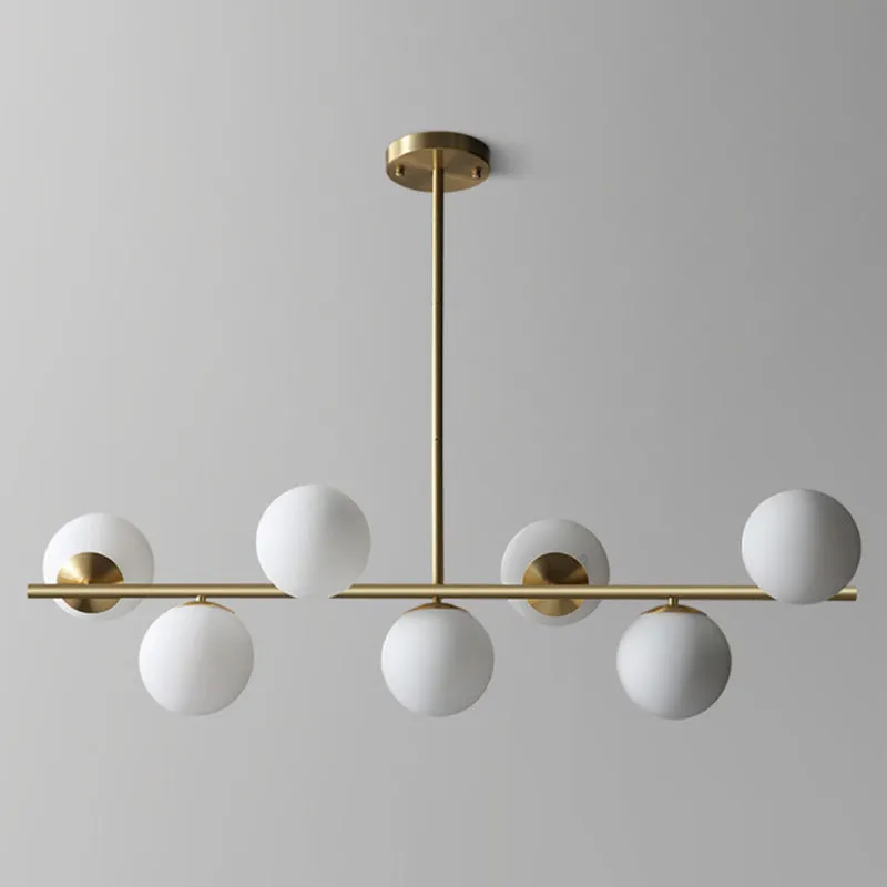 Contemporary Brass Pendant Lamp with 7-Light White Glass, Ideal for Living Room Illumination