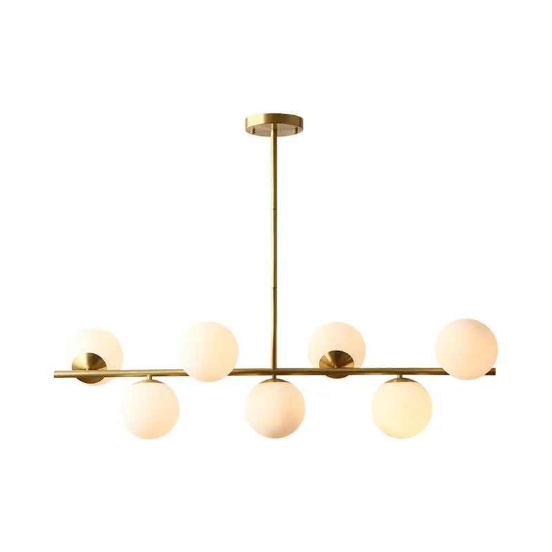Contemporary Brass Pendant Lamp with 7-Light White Glass, Ideal for Living Room Illumination