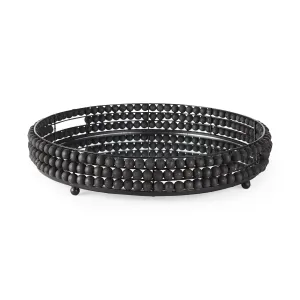 Decatur II Black Wooden Bead Mirrored Bottom Round Tray