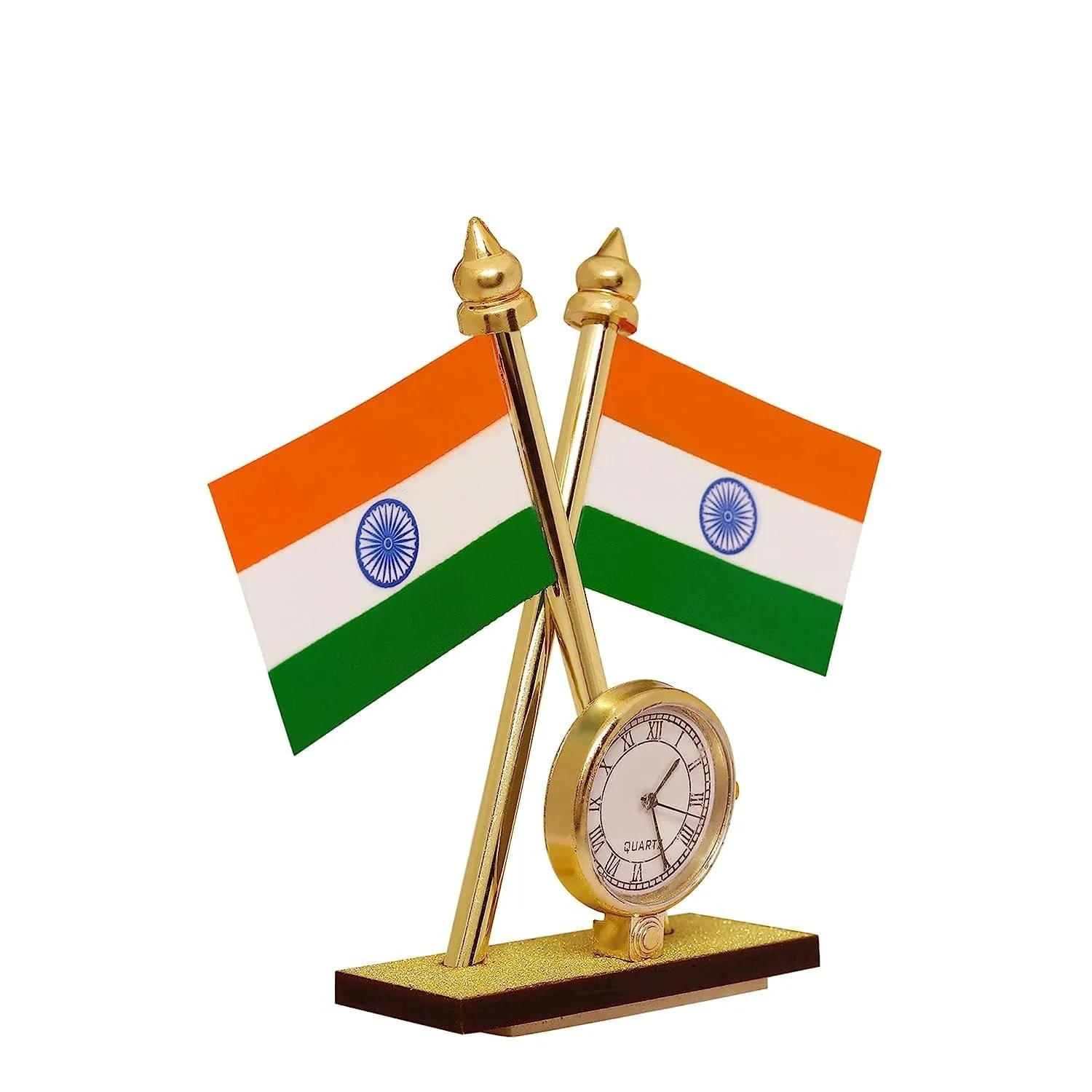 DIGSMORDEN India Cross Design Flags with Clock for Car Dashboard, Home, Study Table, Office Desk, Other
