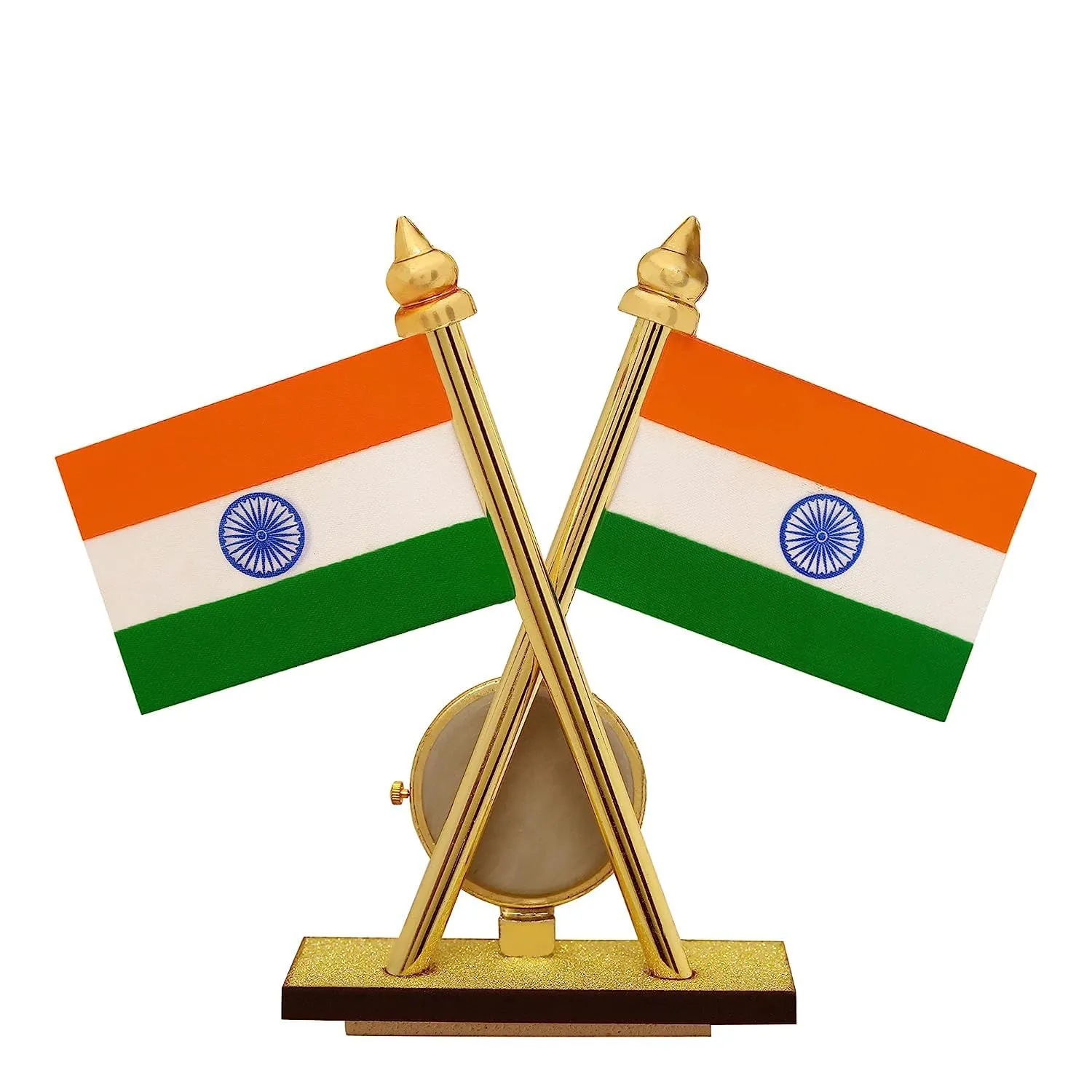 DIGSMORDEN India Cross Design Flags with Clock for Car Dashboard, Home, Study Table, Office Desk, Other