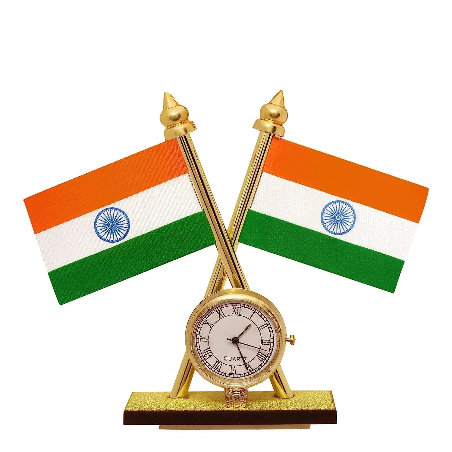 DIGSMORDEN India Cross Design Flags with Clock for Car Dashboard, Home, Study Table, Office Desk, Other