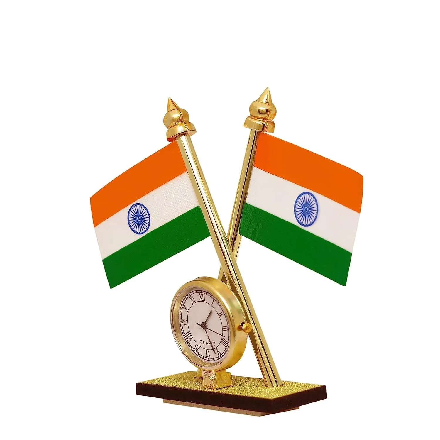 DIGSMORDEN India Cross Design Flags with Clock for Car Dashboard, Home, Study Table, Office Desk, Other