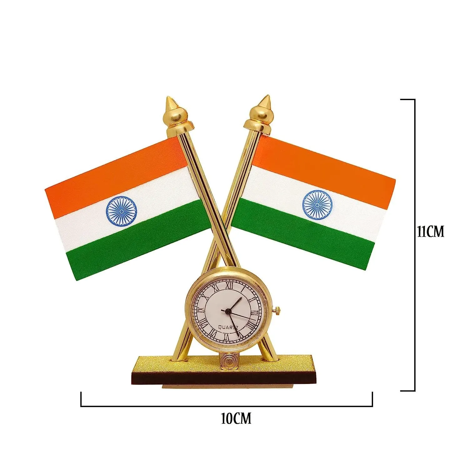 DIGSMORDEN India Cross Design Flags with Clock for Car Dashboard, Home, Study Table, Office Desk, Other
