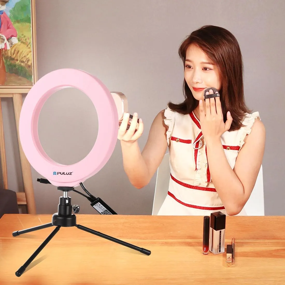 Dimmable 6.2 Usb Rgbw Led Ring Light with Cold Shoe Tripod & Remote