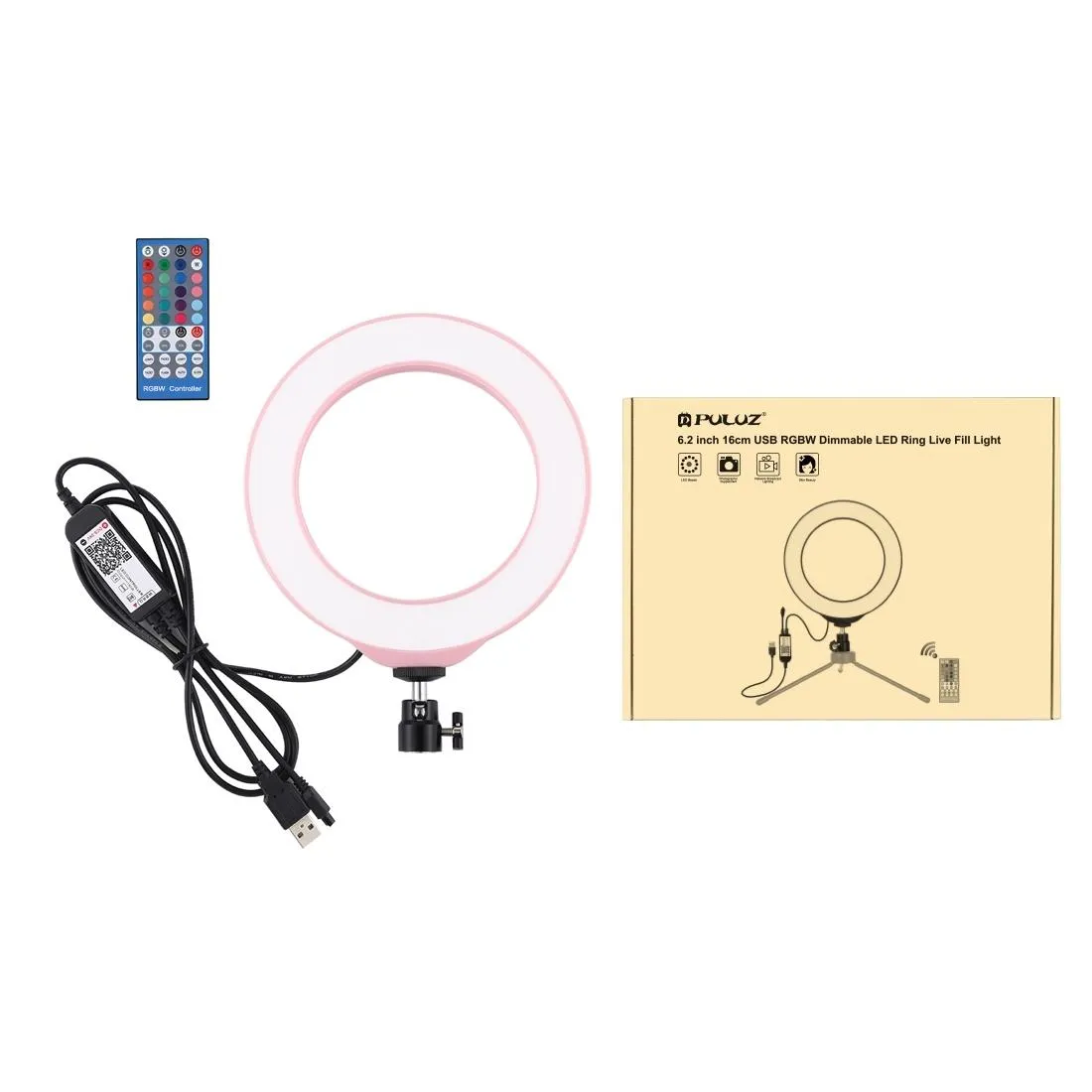Dimmable 6.2 Usb Rgbw Led Ring Light with Cold Shoe Tripod & Remote