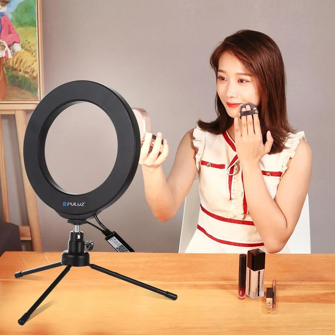 Dimmable 6.2 Usb Rgbw Led Ring Light with Cold Shoe Tripod & Remote