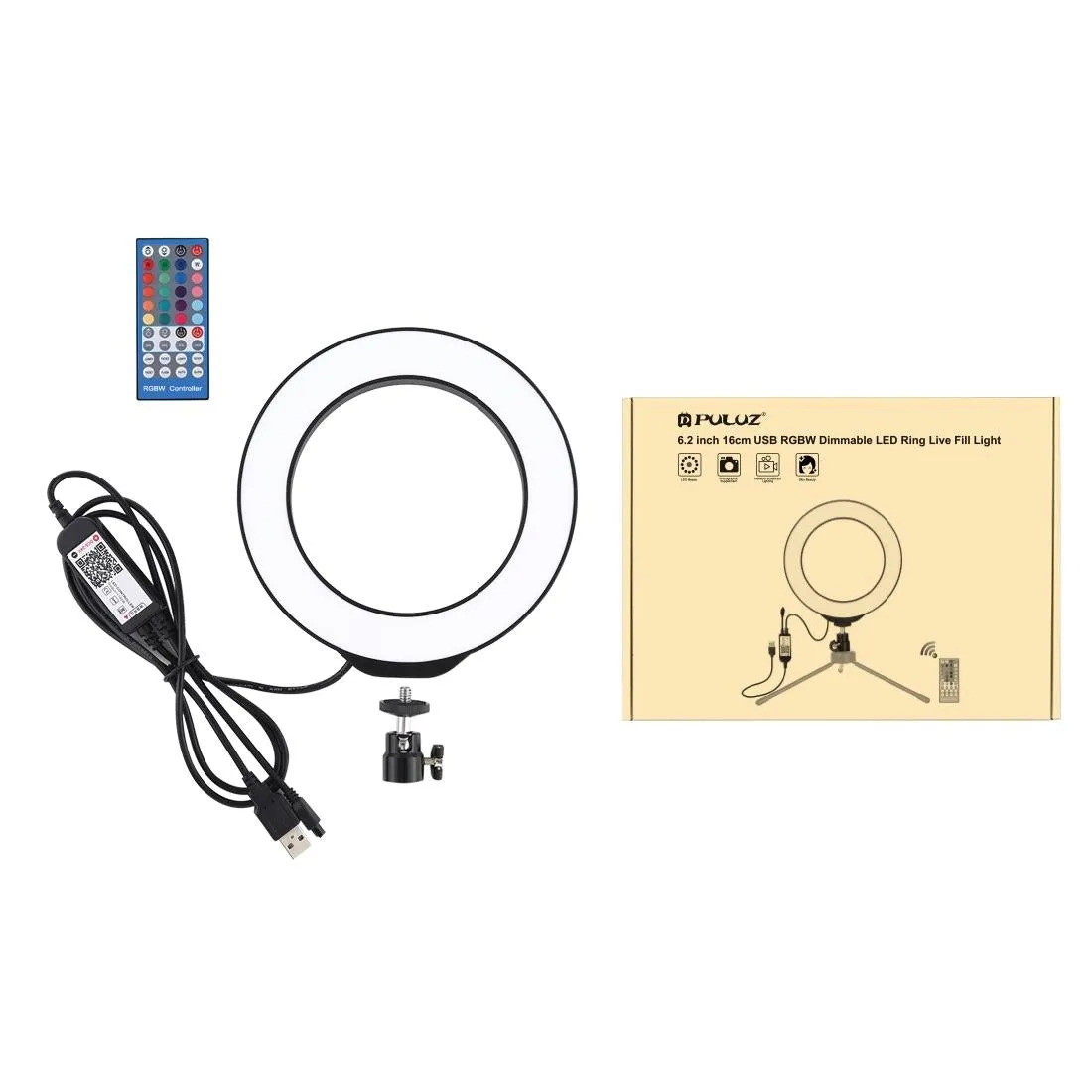 Dimmable 6.2 Usb Rgbw Led Ring Light with Cold Shoe Tripod & Remote