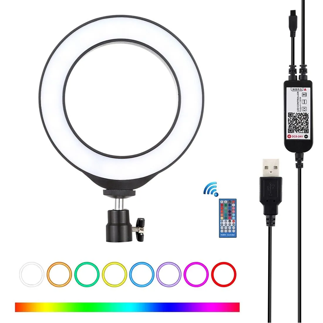 Dimmable 6.2 Usb Rgbw Led Ring Light with Cold Shoe Tripod & Remote