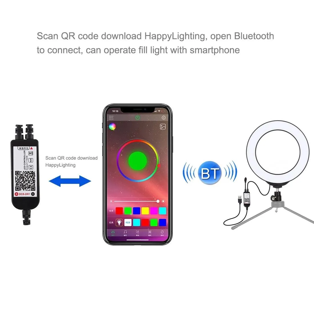 Dimmable 6.2 Usb Rgbw Led Ring Light with Cold Shoe Tripod & Remote