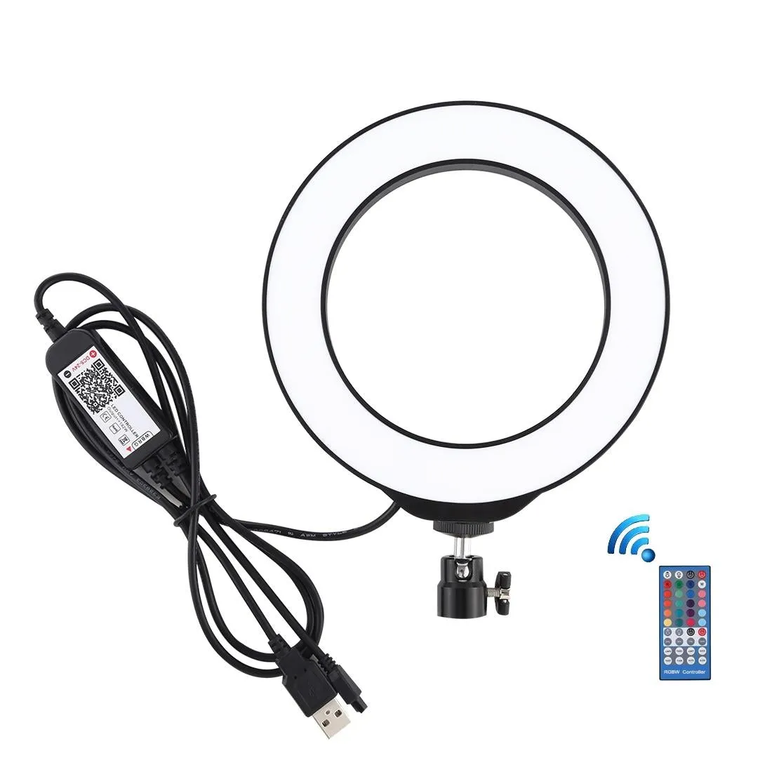 Dimmable 6.2 Usb Rgbw Led Ring Light with Cold Shoe Tripod & Remote