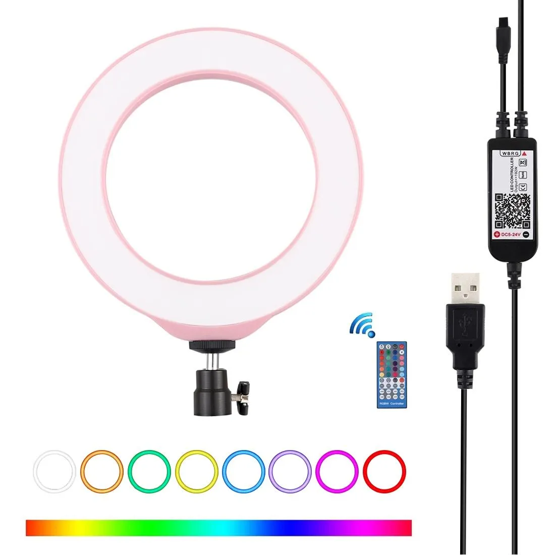Dimmable 6.2 Usb Rgbw Led Ring Light with Cold Shoe Tripod & Remote