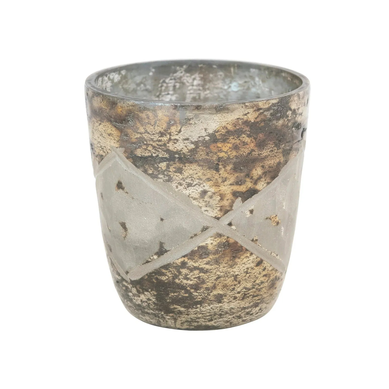 Distressed Mercury Glass Diamond Tealight Holder