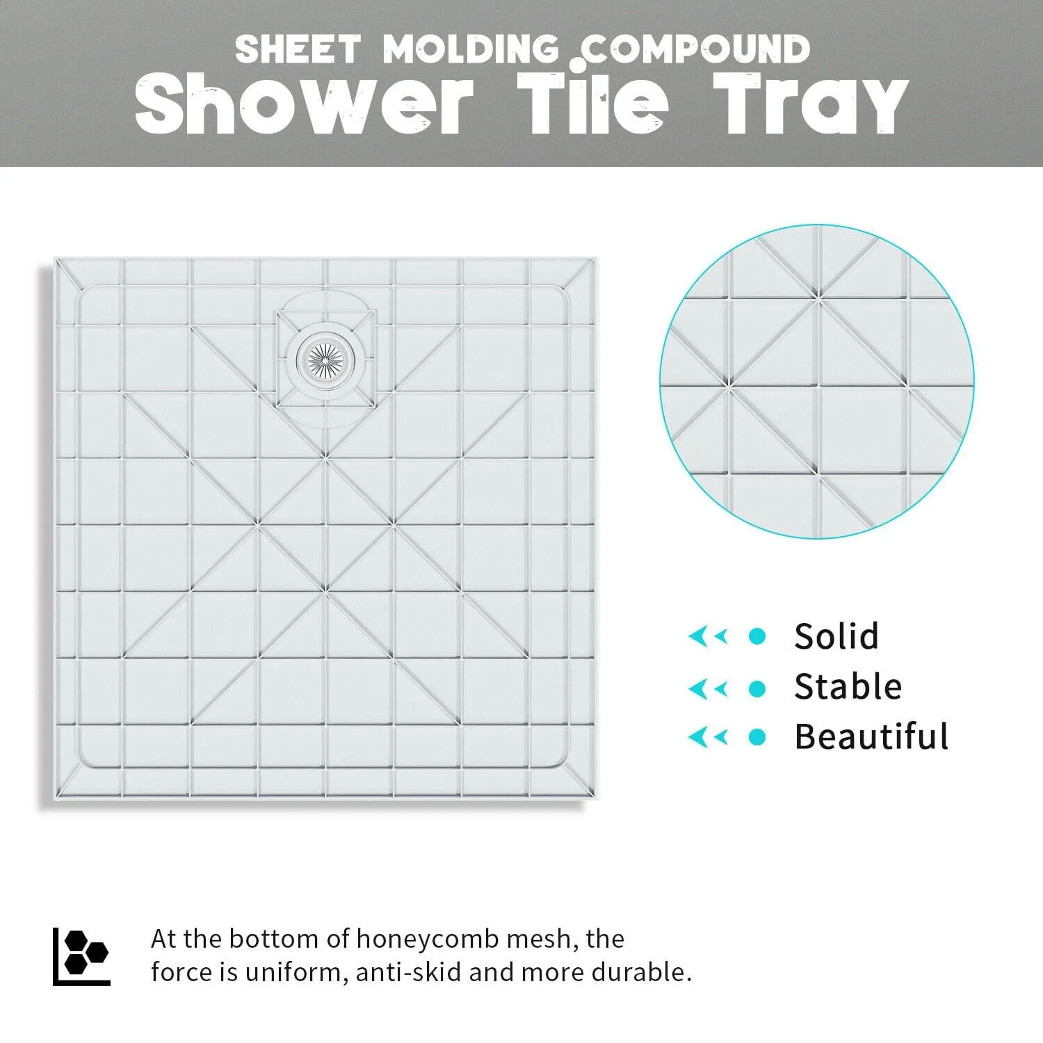 ELEGANT Rectangle Durable SMC Shower Base White