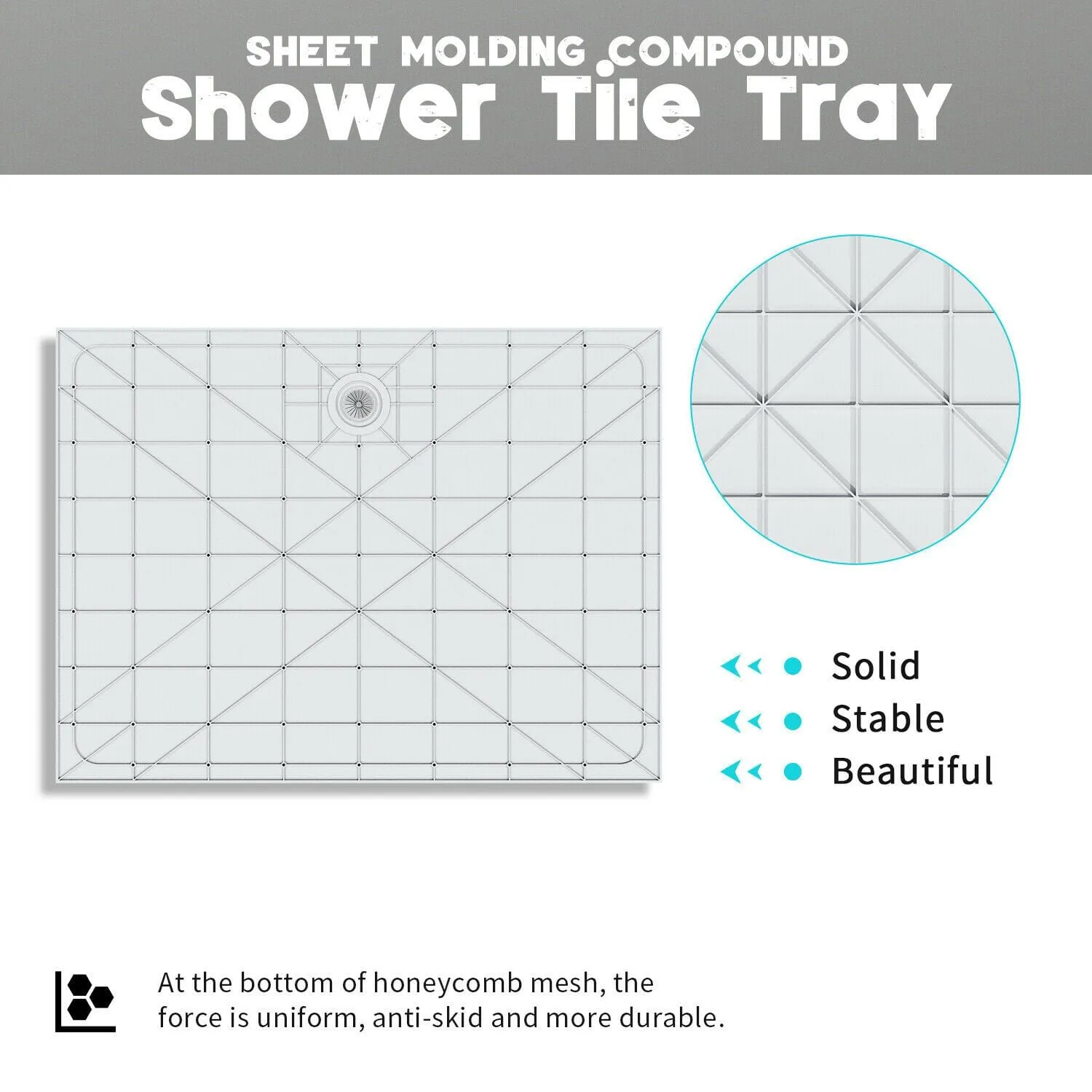 ELEGANT Rectangle Durable SMC Shower Base White