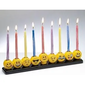 Emoji Chanukah Menorah Hand Painted Ceramic 12" x 2"