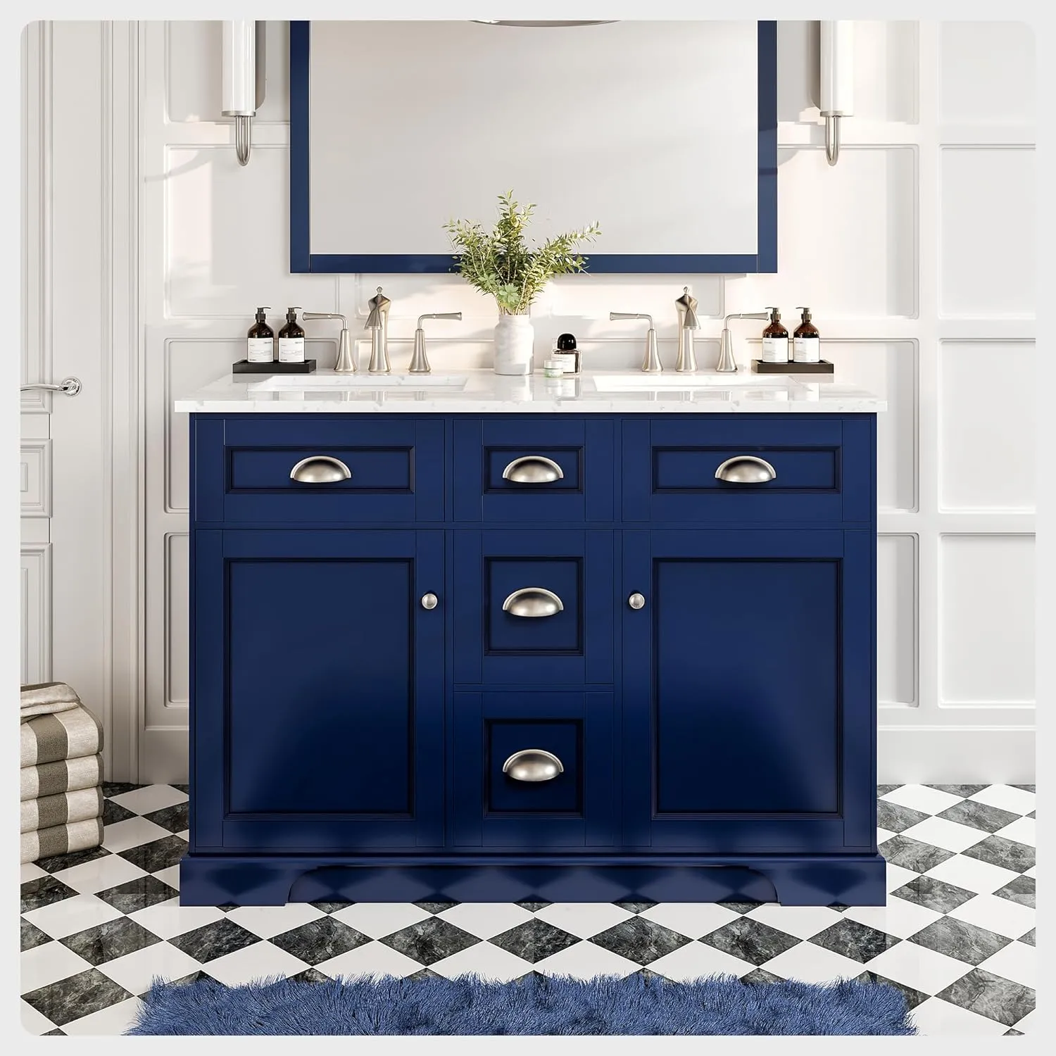Eviva Epic 48" Bathroom Vanity Double Sinks Undermount Carrara Quartz Countertop New
