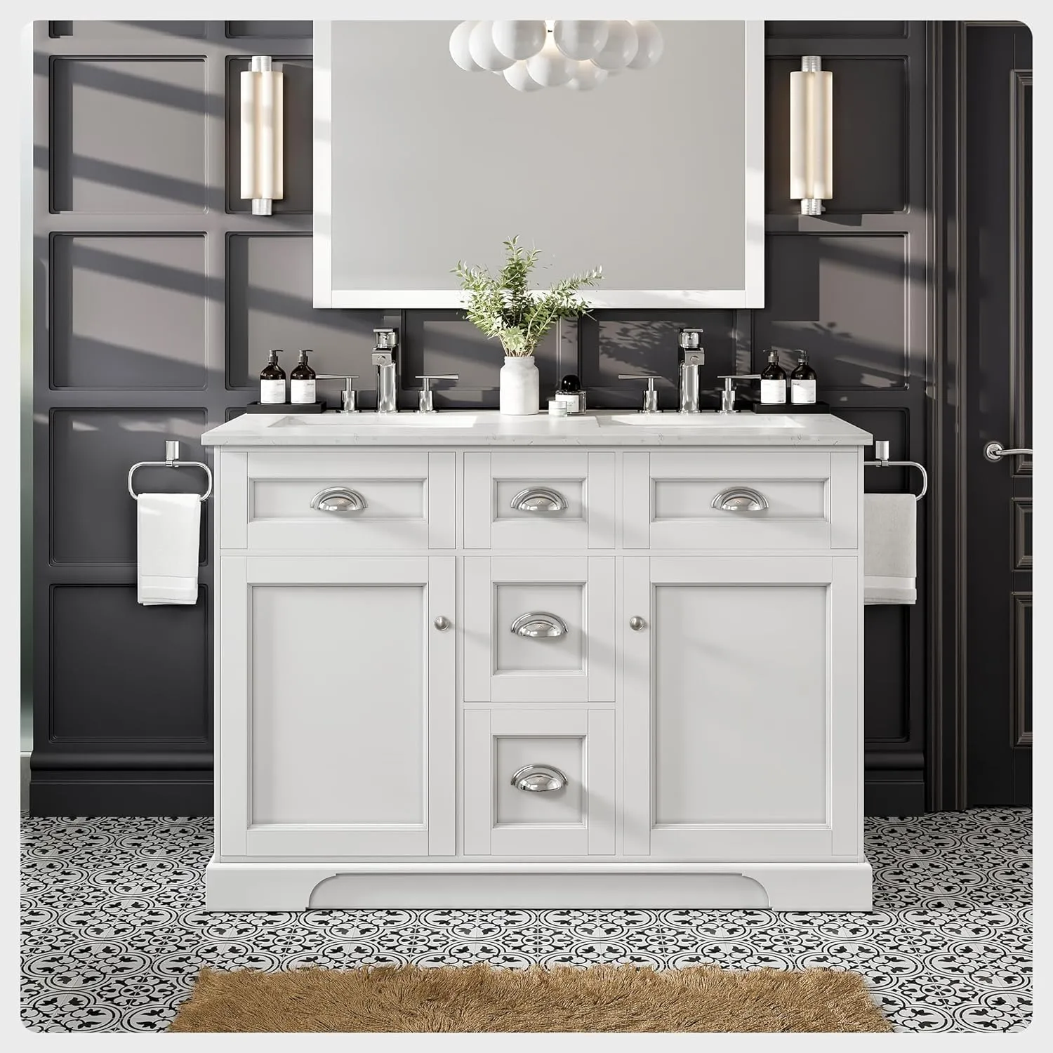Eviva Epic 48" Bathroom Vanity Double Sinks Undermount Carrara Quartz Countertop New